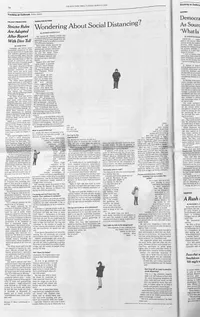 Newspaper text in columns with big white space circles around some people