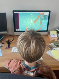 A picture of Emil´s blond hair from behind while he is playing snake.io.