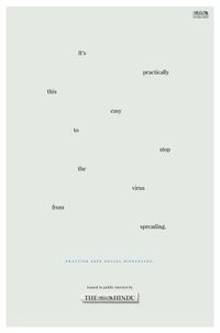 An entire newspaper page with only some words spread around, forming the sentence: It´s practically this easy to stop the virus from spreading.