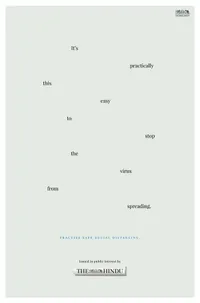 An entire newspaper page with only some words spread around, forming the sentence: It´s practically this easy to stop the virus from spreading.