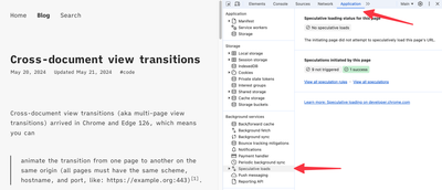 Screenshot of the Chrome DevTools showing 'Speculative loads'.