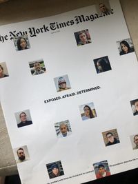 The New York Times Magazine with a double page with isolated portraits.