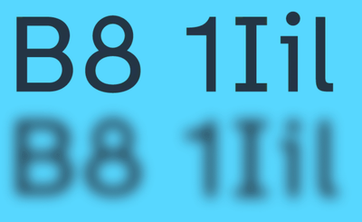 The glyphs B8 1Til set in Atkinson Hyperlegible black in front of a cold blue background.