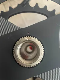 The OCP indicator of the chainring aligned with the 531 mark on the axle