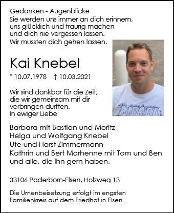 The mourning announcement for Kai Knebel