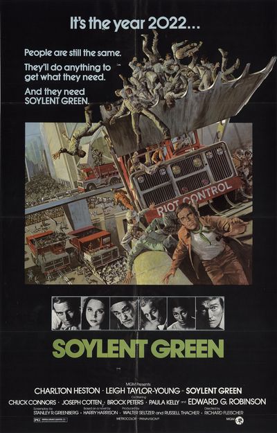 A movie poster of the 1973 movie 'Soylent Green'
