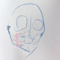 An abstract drawing of a pirate with a beard and a scar.