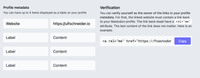 Screenshot of the Mastodon profile area where four meta links can be provided. This actual screenshot shares the linke to my personal website ulfschneider.io