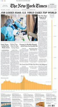 A column diagram showing the amount of lost jobs per week with a spike of 3.3 million for the last week