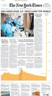 A column diagram showing the amount of lost jobs per week with a spike of 3.3 million for the last week