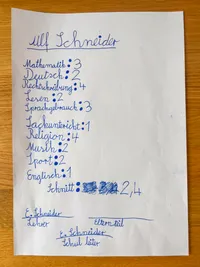 A handwritten school report.